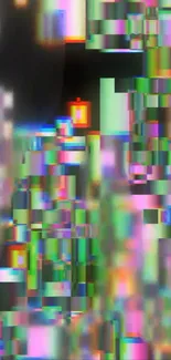 Colorful abstract pixel art wallpaper with glitch effects.