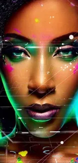 Vibrant abstract portrait art with neon colors.