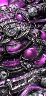 Intricate purple and silver abstract mobile wallpaper design.