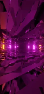 Abstract purple tunnel with vibrant patterns.