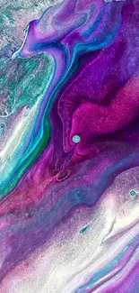 Abstract mobile wallpaper with vibrant purple and teal waves.