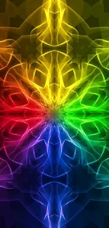 Colorful abstract wallpaper with rainbow hues in symmetrical design.