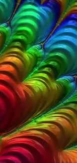 Vibrant rainbow abstract wallpaper with colorful waves.