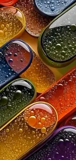 Abstract colorful glass capsules with raindrop texture wallpaper.
