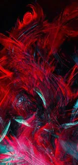 Vibrant red and teal abstract art wallpaper for mobile devices.