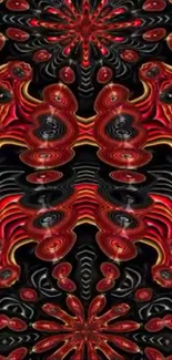 Intricate red and black abstract pattern wallpaper design.