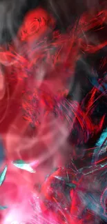 Vibrant abstract wallpaper with red and teal smoke effects.