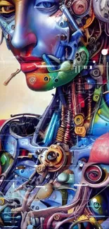 Colorful abstract robot art wallpaper for mobile devices.