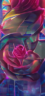 Abstract digital wallpaper with vibrant rose design.