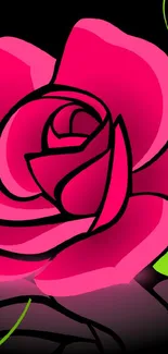 Vibrant pink abstract rose design on black background.