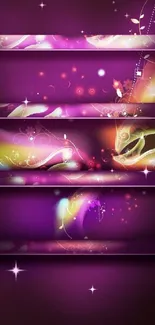 Vibrant abstract wallpaper with 3D shelving effect and glowing patterns.