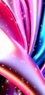 Colorful abstract silk wallpaper with stars in pink and blue hues.