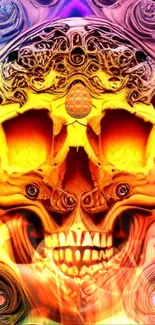 Bright abstract skull art with vibrant amber hues.