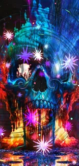 Vibrant and colorful abstract skull art wallpaper.