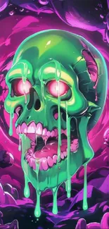 Vibrant neon skull artwork with dripping effects