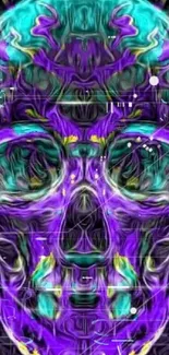 Vibrant abstract skull design in purple hues on a mobile wallpaper.