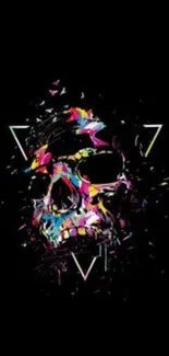 Abstract colorful skull art on black background