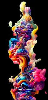 Colorful abstract smoke pattern on black background.