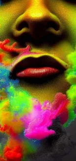 Vibrant neon abstract smoke art wallpaper with surreal design.