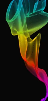 Vibrant abstract smoke design with rainbow colors on black background.