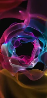 Vibrant abstract smoke art with swirling colors on a dark background.