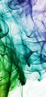 Vibrant abstract smoke art in blue, green, and purple colors.