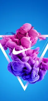 Vibrant wallpaper with pink and purple abstract smoke on blue background.