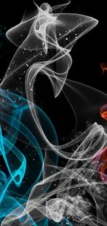 Vibrant abstract smoke design with colorful swirls on black background.