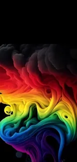 Vibrant rainbow smoke on black wallpaper.