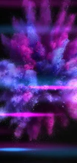 Vibrant purple and pink smoke explosion on a dark background wallpaper.