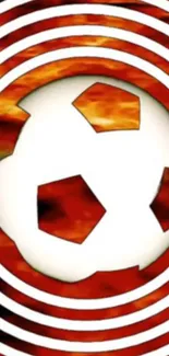 Abstract soccer ball with orange spirals.