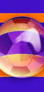 Vibrant abstract soccer ball art with purple and orange hues.