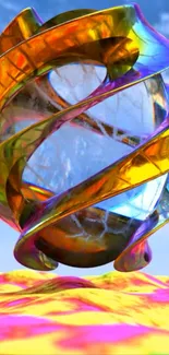 Vibrant abstract sphere with rainbow hues floating elegantly.