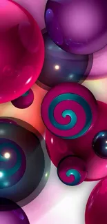 Colorful abstract spheres in purple gradient.