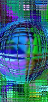 Vibrant abstract sphere wallpaper with blue and green hues.