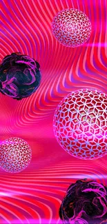 Vibrant abstract wallpaper with pink spheres and dynamic lines.