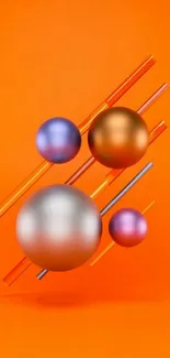 Vibrant abstract spheres on orange background.