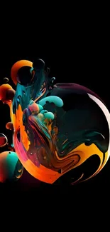 Vibrant abstract sphere on black background wallpaper.