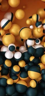 Colorful abstract spheres on an orange background.