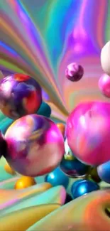 Vibrant abstract spheres with swirl background.