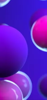 Abstract wallpaper with floating purple and pink spheres on a blue background.