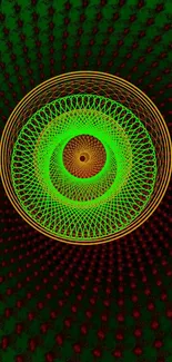 Vibrant spiral abstract wallpaper with green and red hues for mobile.