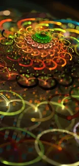 Colorful abstract spiral with circles and patterns for mobile wallpaper.