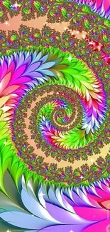 Vibrant abstract spiral art wallpaper with colorful fractal patterns.