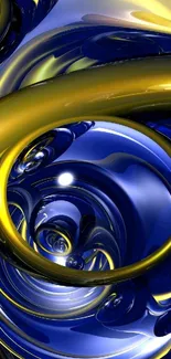 Vibrant abstract wallpaper with blue and yellow swirling patterns.