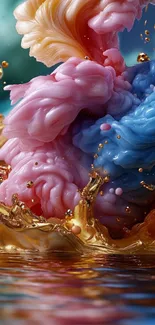 Colorful abstract splash art wallpaper with blue and pink hues.