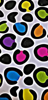 Colorful abstract spots on black and white wallpaper.