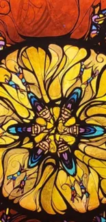 Vibrant abstract yellow stained glass art wallpaper.