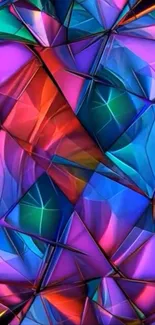 Vibrant abstract stained glass wallpaper with geometric shapes and vivid colors.