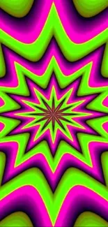 Vibrant neon green and pink abstract star pattern wallpaper.